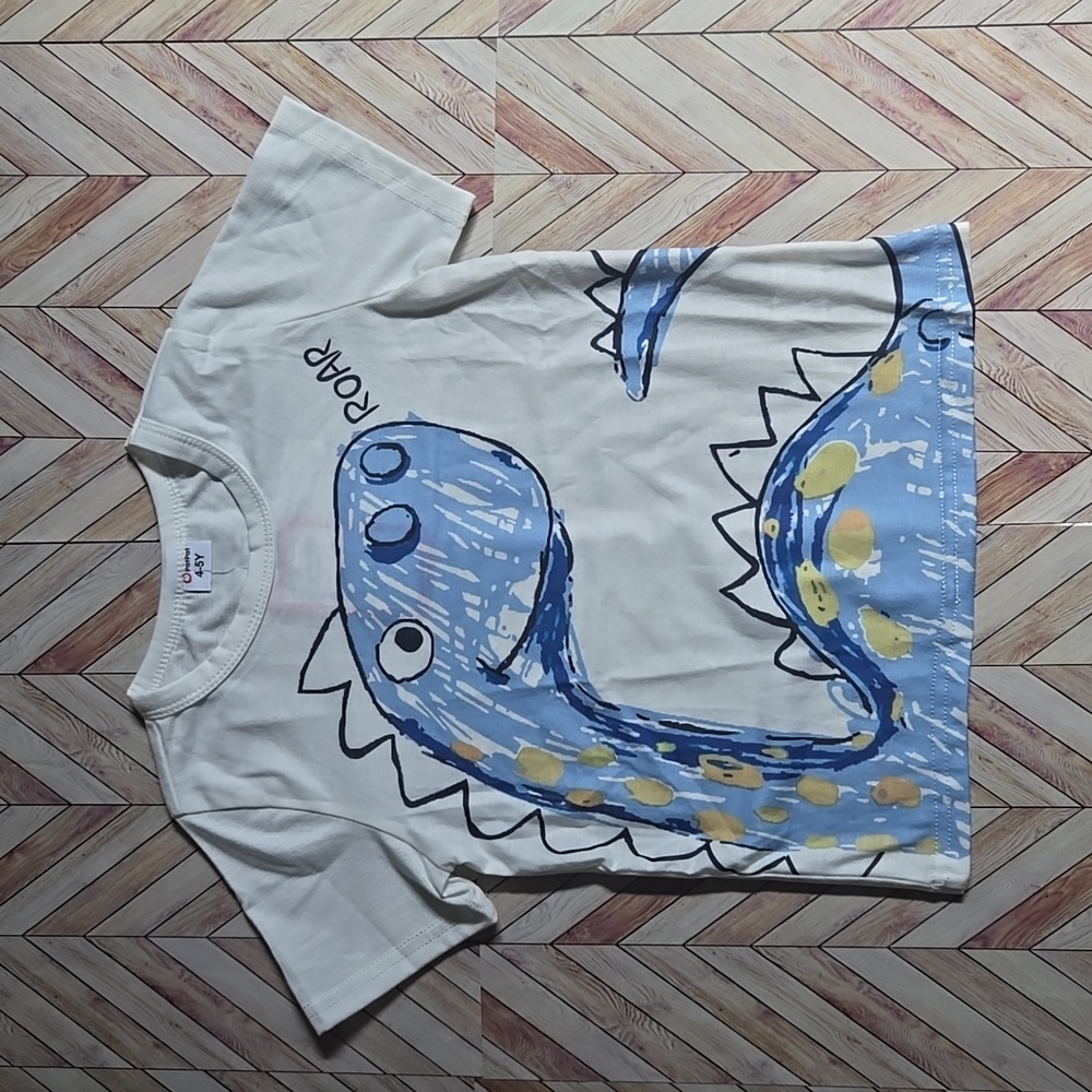 Kids Dinosaur White T-shirt Casual Short Sleeve Cartoon Tee Top Youth Boy 4-5T